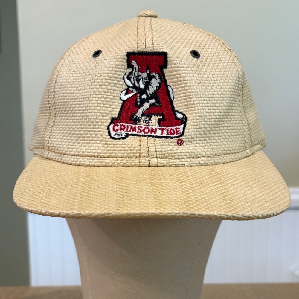 Vtg Kudzu Alabama Crimson Tide Big Al Straw Weave Baseball Cap Hat Tan One Size